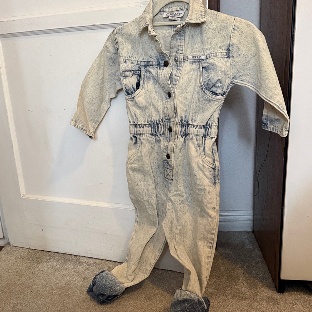Vintage  Ideas Kids Denim Button-Up Jumpsuit size 8x